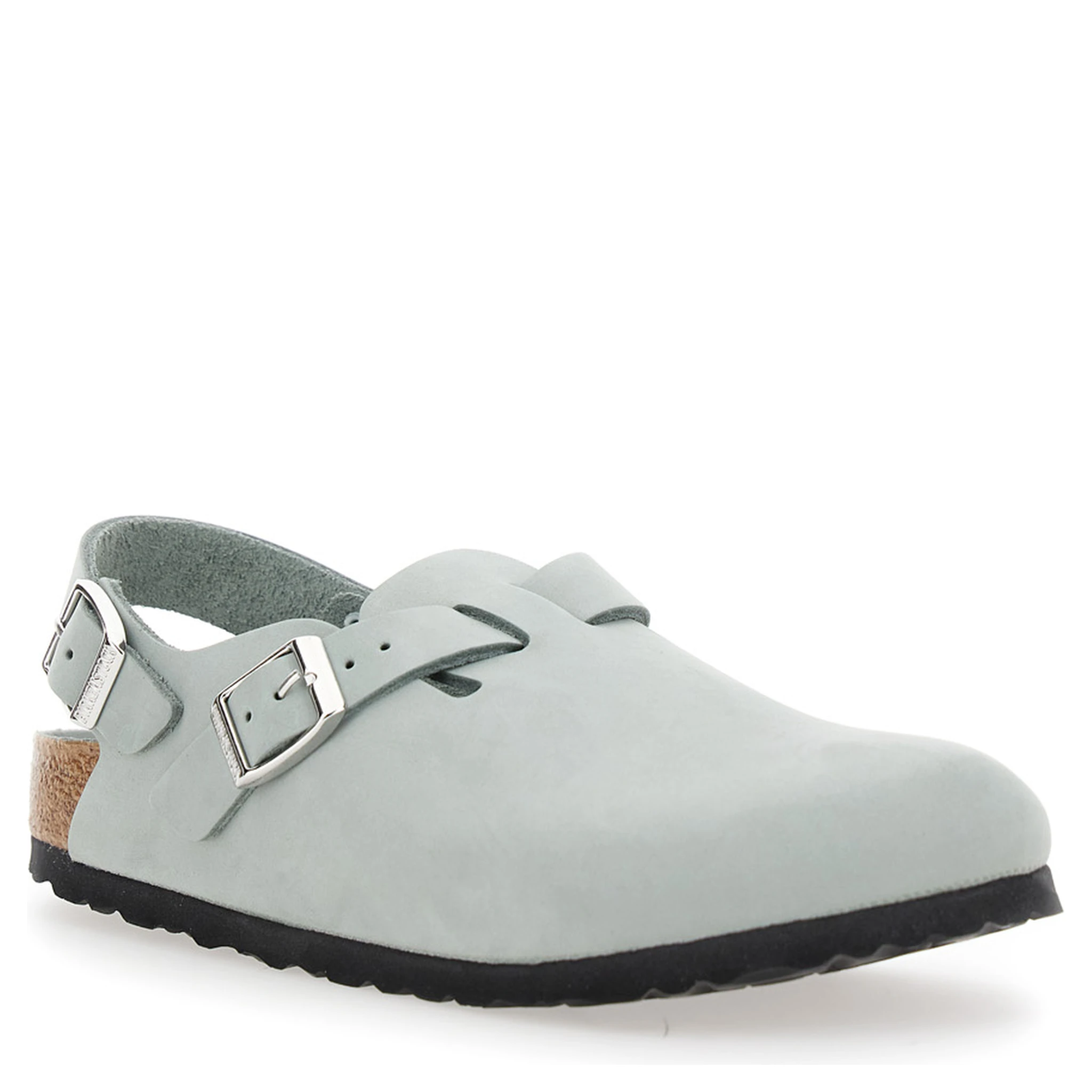 Tokio Light Blue Mules with Buckles on the Front and Back in Leather Woman