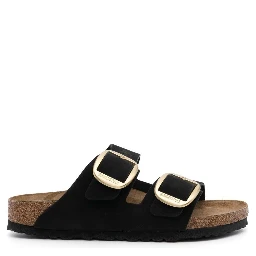 Black Arizona Strap-Sandals with Golden-tone Buckle in Leather