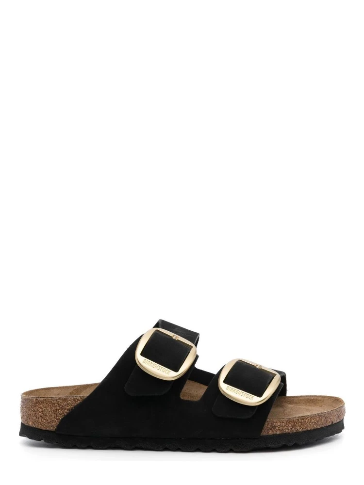 Black Arizona Strap-Sandals with Golden-tone Buckle in Leather