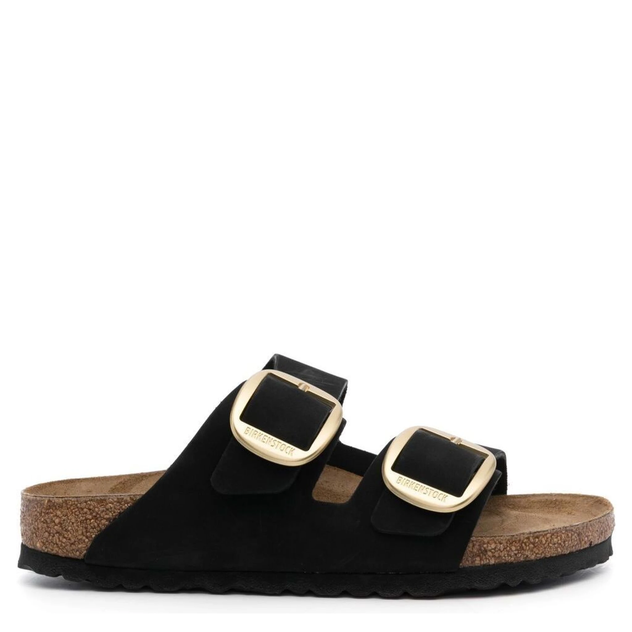 Black Arizona Strap-Sandals with Golden-tone Buckle in Leather
