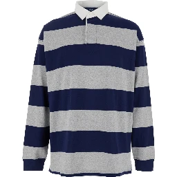 "Big Fit" Multicolor Polo Shirt with Classic Collar and All-Over Striped Motif in Cotton Man