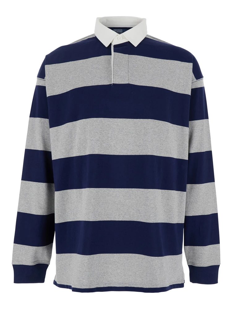 "Big Fit" Multicolor Polo Shirt with Classic Collar and All-Over Striped Motif in Cotton Man
