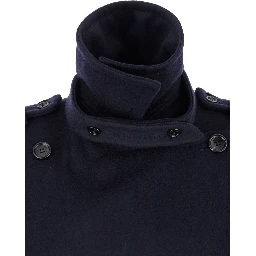 Laveno Blue Double Breasted Jacket with Wide Pointed Lapels in Virgin Wool Blend Woman