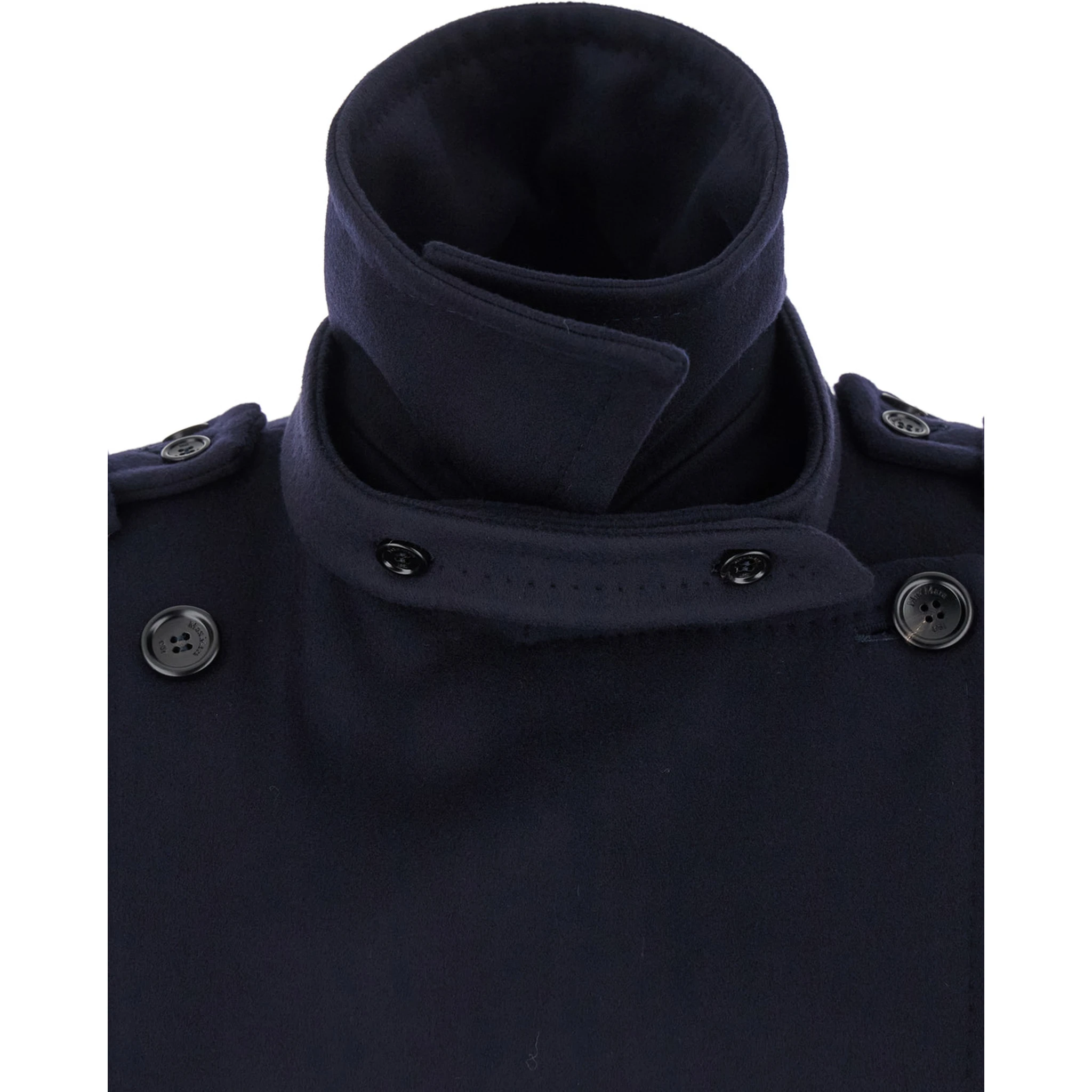Laveno Blue Double Breasted Jacket with Wide Pointed Lapels in Virgin Wool Blend Woman