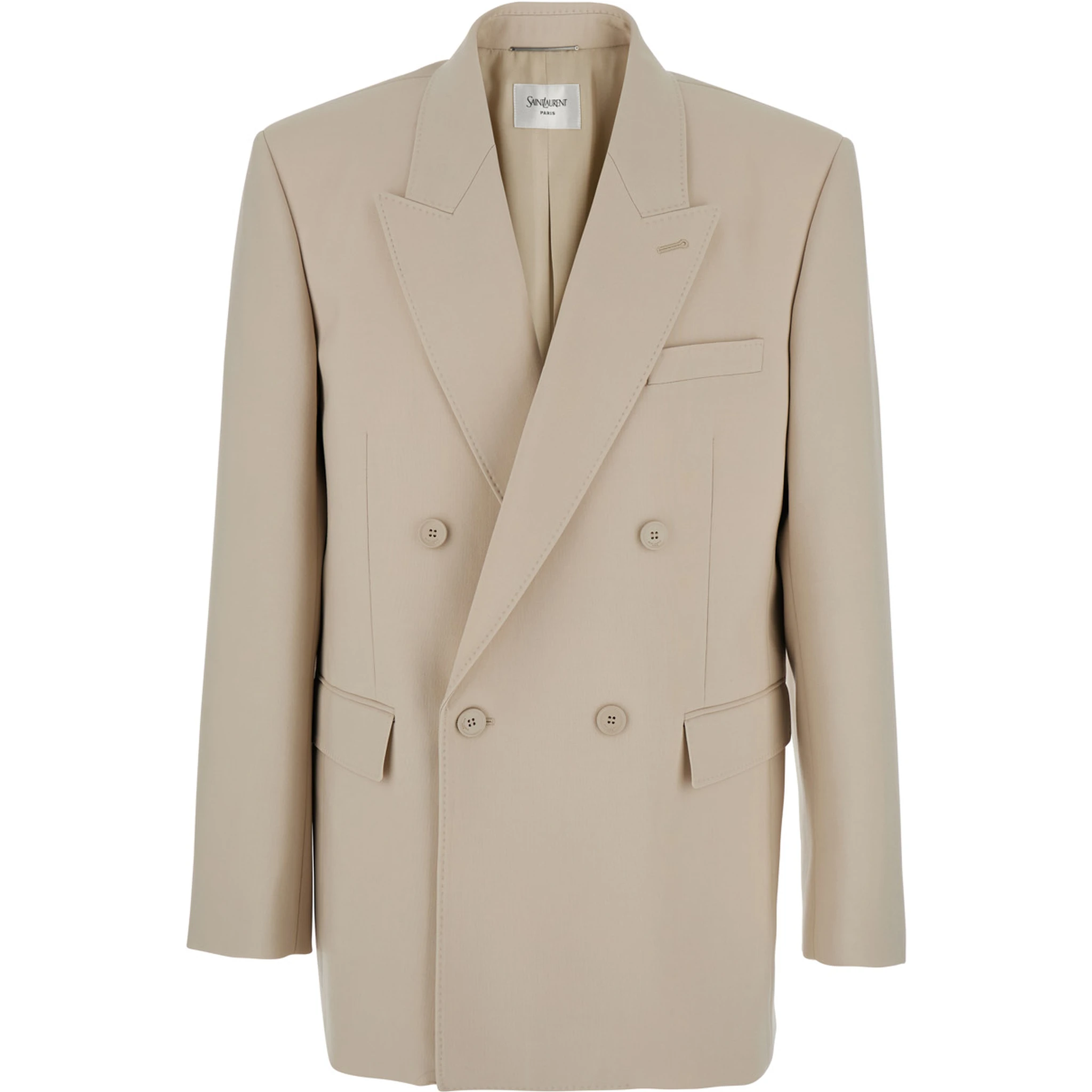 Beige Double-Breasted Jacket with Peak Revers in Wool Man