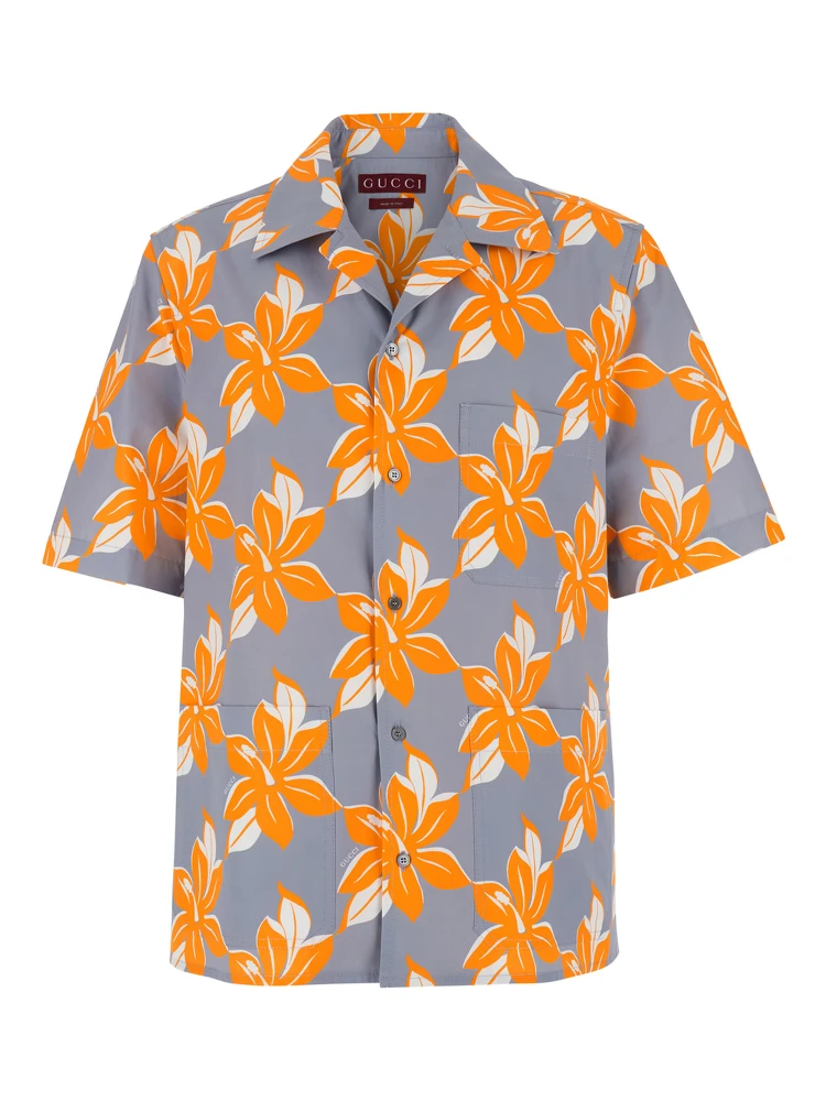 قميص بولينغ متعدد الألوان بياقة كوبية وطبعة زهور كاملة من القطن للرجال