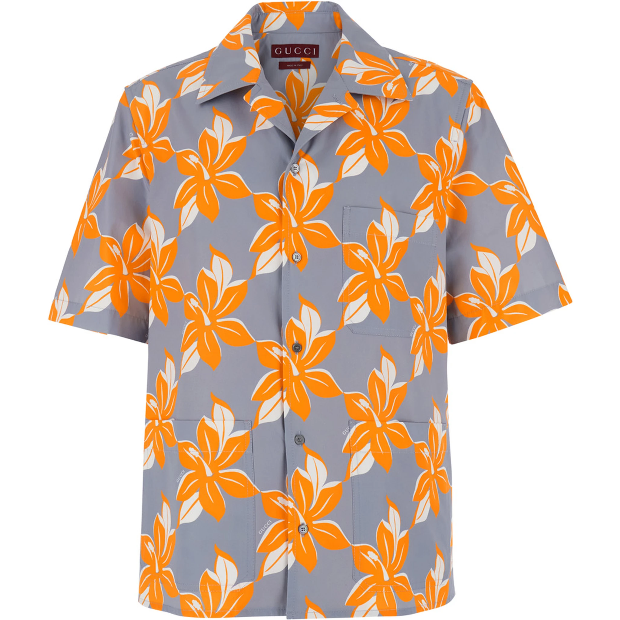 قميص بولينغ متعدد الألوان بياقة كوبية وطبعة زهور كاملة من القطن للرجال