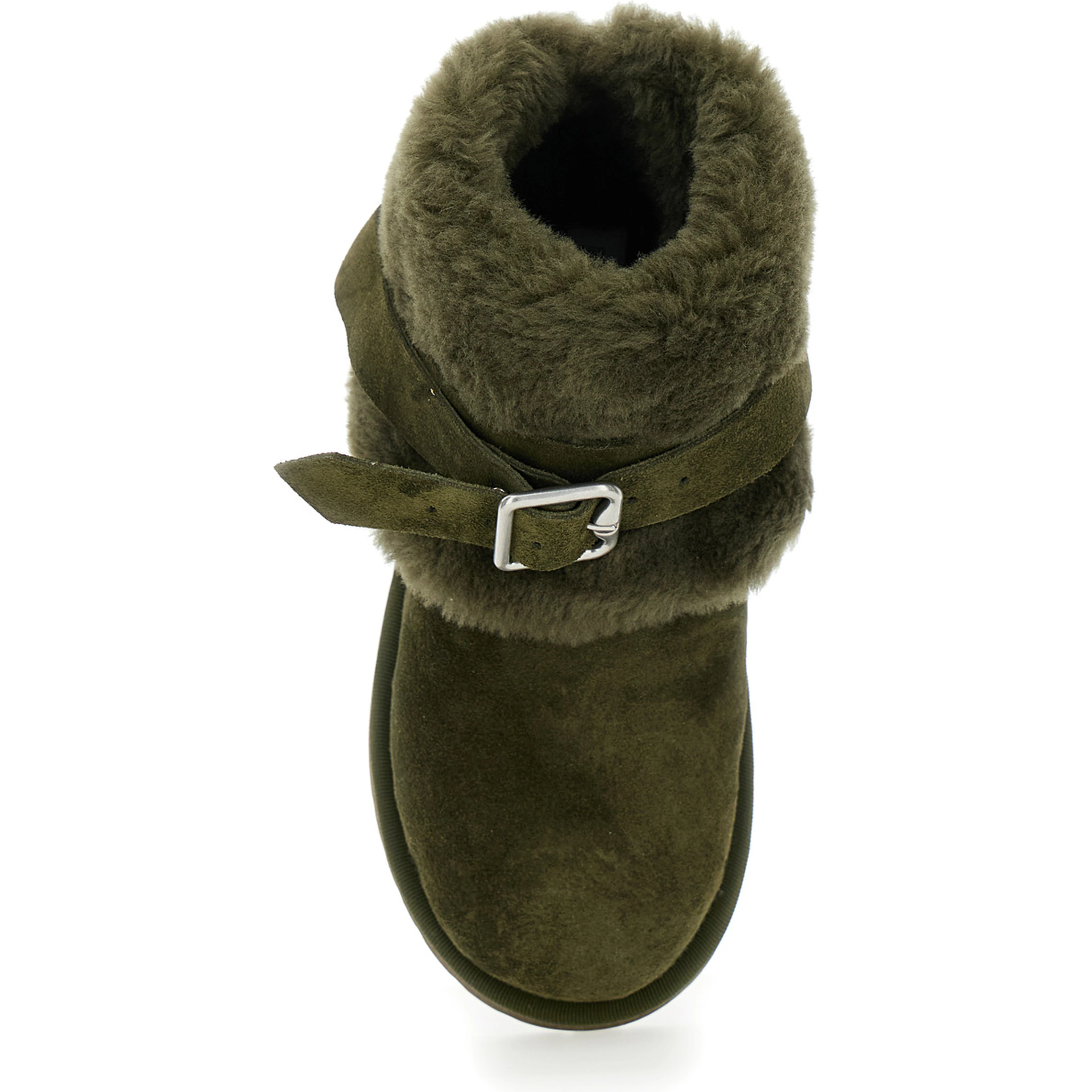 Snug Green Ankle Boots with Strap in Suede and Shearling Woman