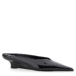 Sharp Black Wedge Mules in Patent Leather Woman