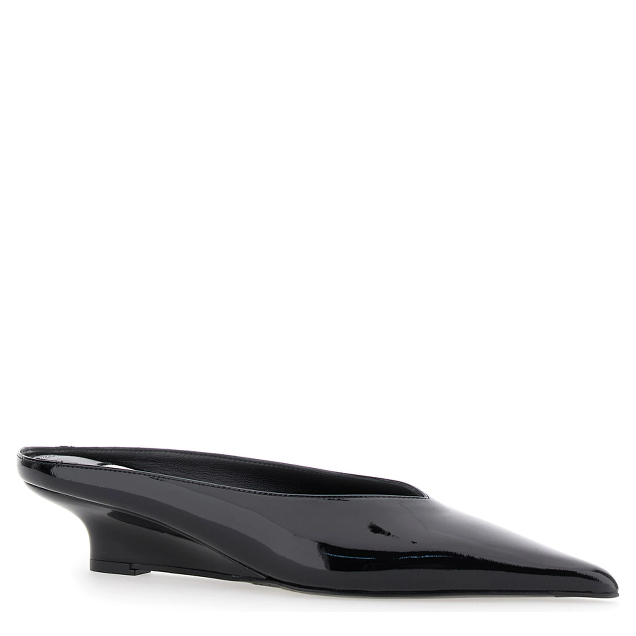 Sharp Black Wedge Mules in Patent Leather Woman