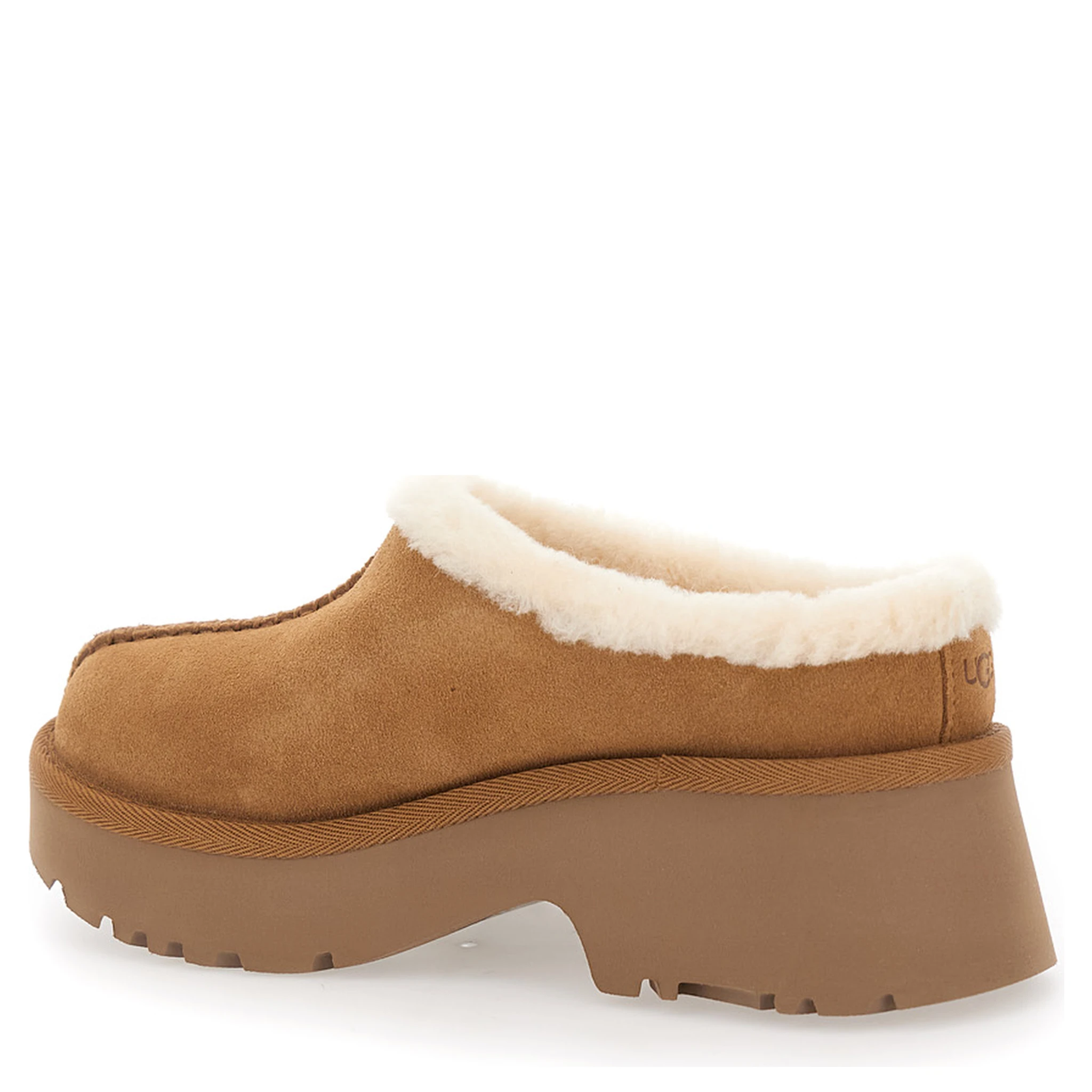 UGG ‘New Height’ Mule with Brown Suede Womens Embossed Stitching Detail
