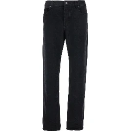 Black Five Pocket Jeans with Logo Patch on the Back in Denim Man