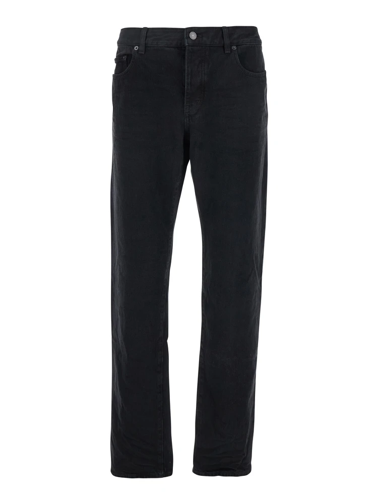 Black Five Pocket Jeans with Logo Patch on the Back in Denim Man