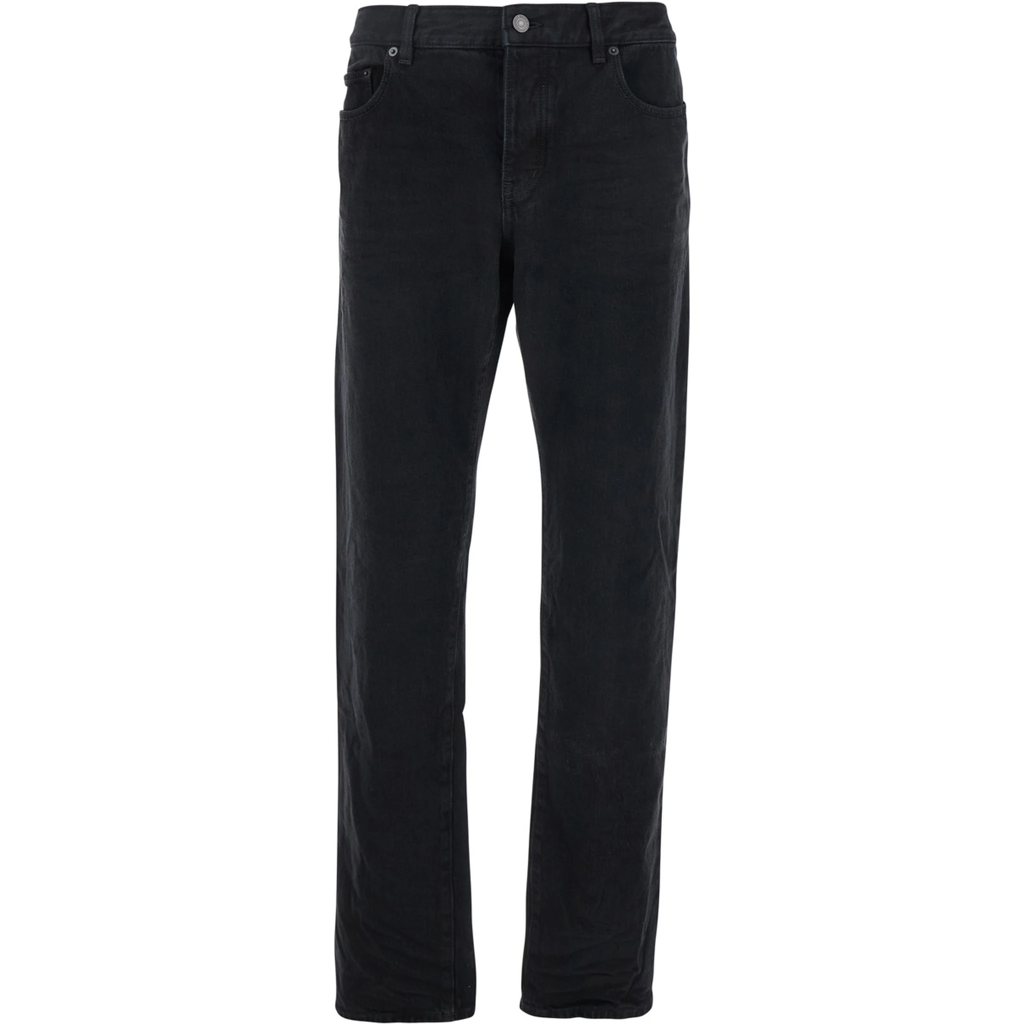 Black Five Pocket Jeans with Logo Patch on the Back in Denim Man