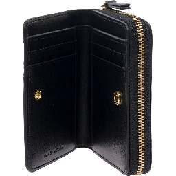 The Mini Black Wallet with Engraved Logo on the Front in Hammered Leather Woman