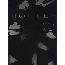 Black Crewneck Sleeveless Top with Logo Lettering on the Front and Semi Sheer Panels on the Front in Viscose Woman