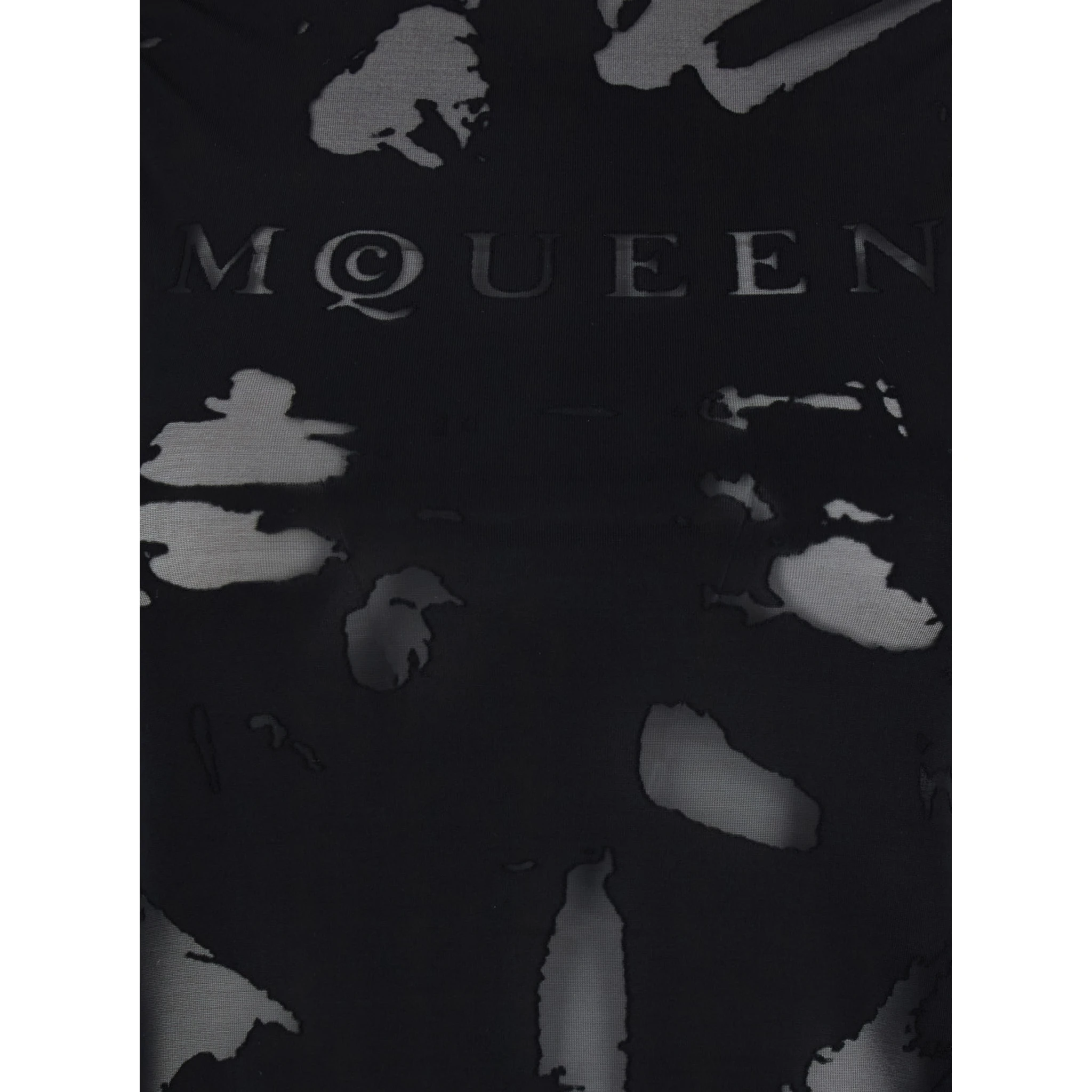 Black Crewneck Sleeveless Top with Logo Lettering on the Front and Semi Sheer Panels on the Front in Viscose Woman