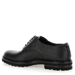 Altavilla Black Derby Lace-Up Shoes with Metal DG Logo on Heel in Brushed Leather Man