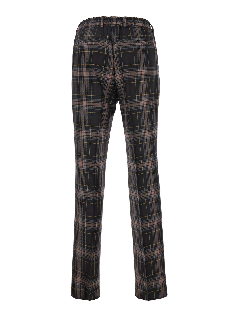 Brown Pants with All-Over Tartan Motif in Wool Man
