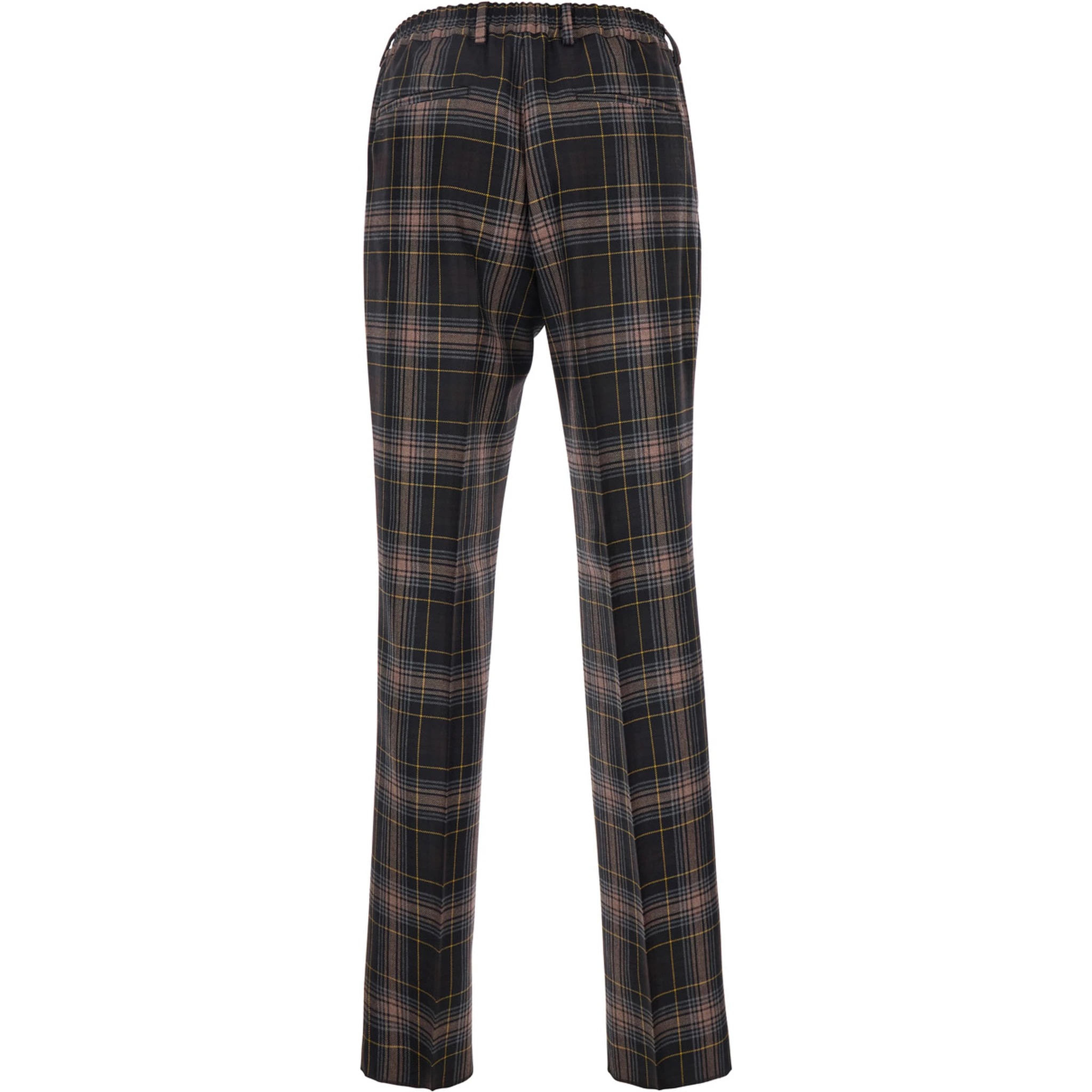 Brown Pants with All-Over Tartan Motif in Wool Man