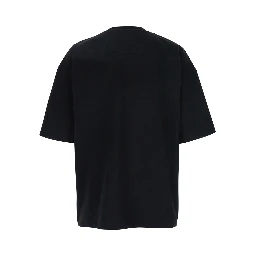 Black T-shirt with Tone-on-Tone Logo Embroidered on the Front in Cotton Man