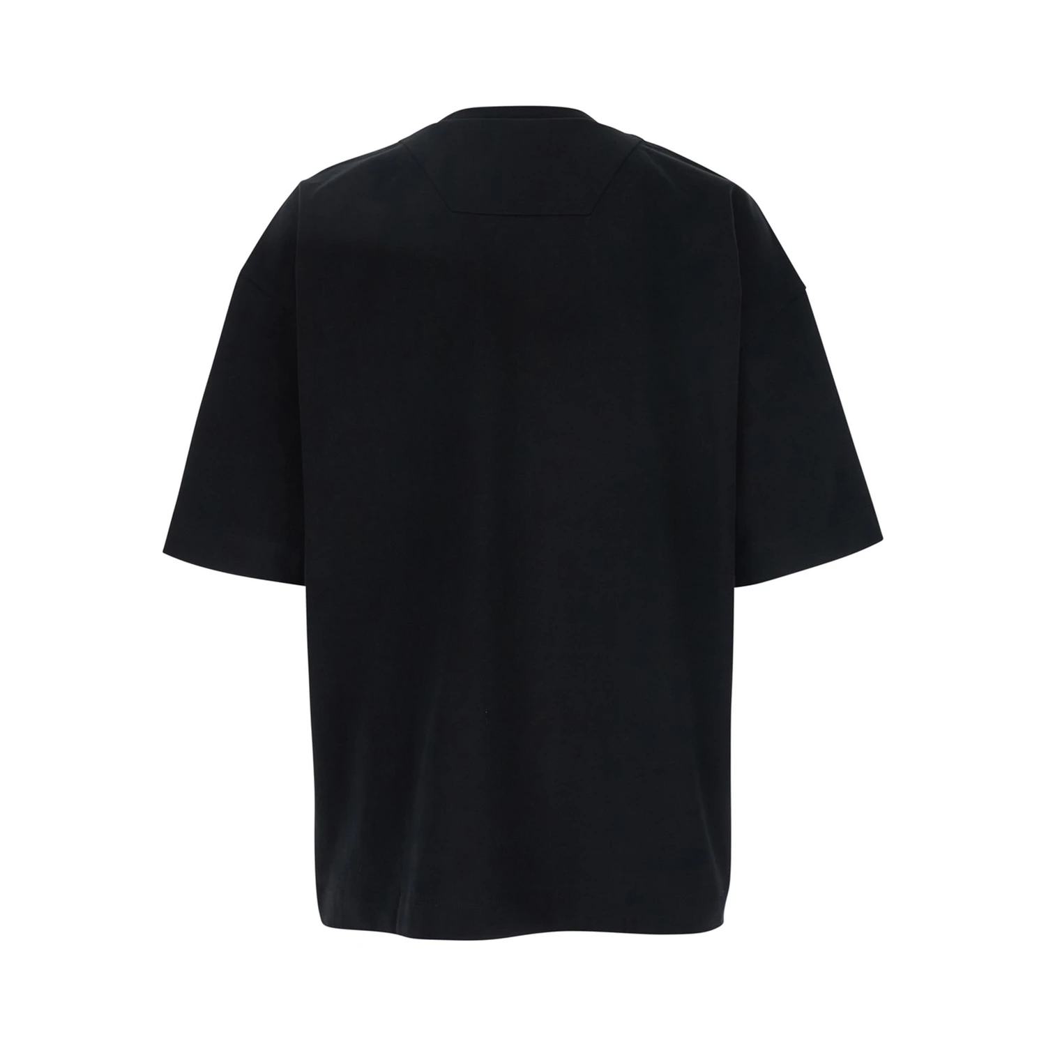 Black T-shirt with Tone-on-Tone Logo Embroidered on the Front in Cotton Man