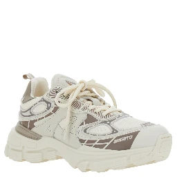Sphere Trip Running Beige Sneakers with Chunky Sole and Logo on Tongue in Leather and Fabric Blend Woman