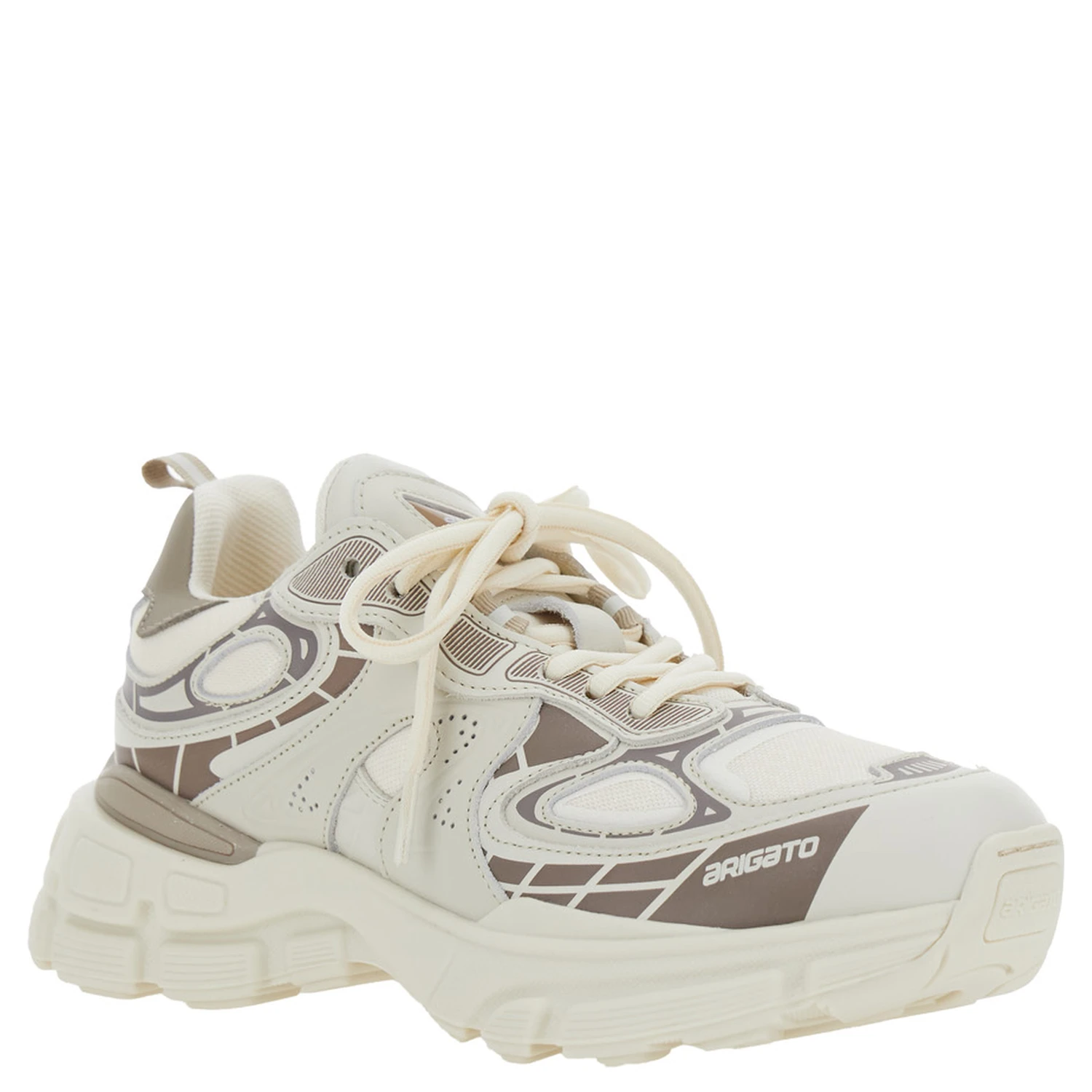 Sphere Trip Running Beige Sneakers with Chunky Sole and Logo on Tongue in Leather and Fabric Blend Woman