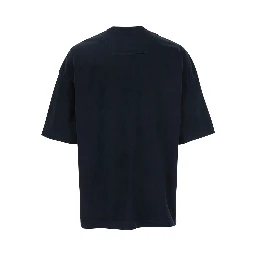 Blue T-Shirt with Logo Embroidered on the Front and Print on the Back in Cotton Man