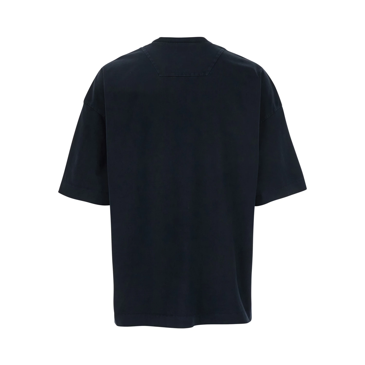 Blue T-Shirt with Logo Embroidered on the Front and Print on the Back in Cotton Man