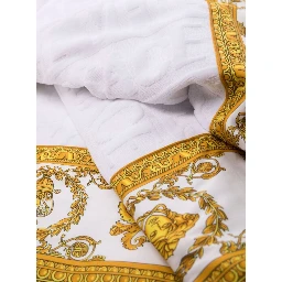 White Towel with Baroque Print Lining in Terry Cotton Home