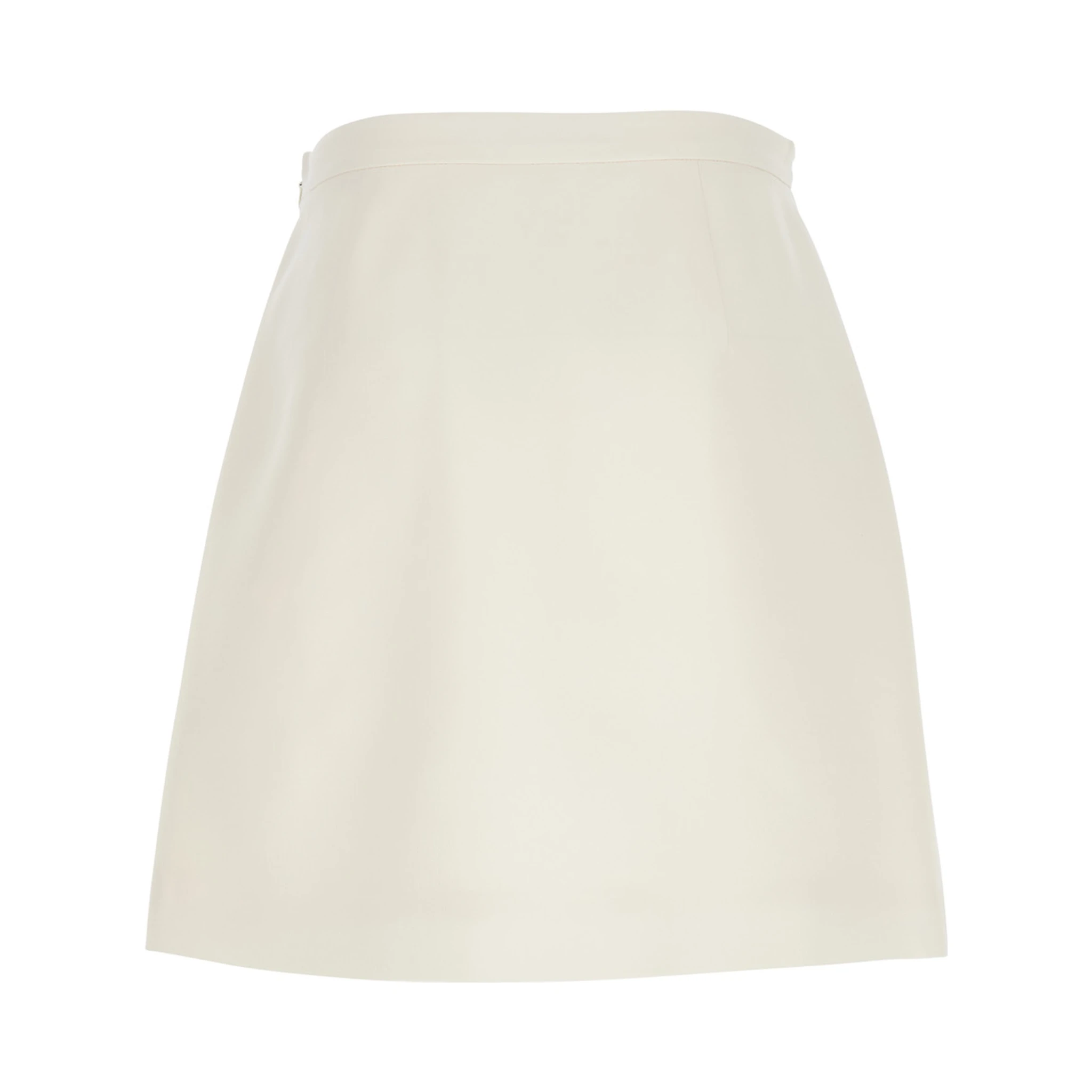 White Flared Miniskirt with Front Jewel Buttons in Wool and Silk Woman