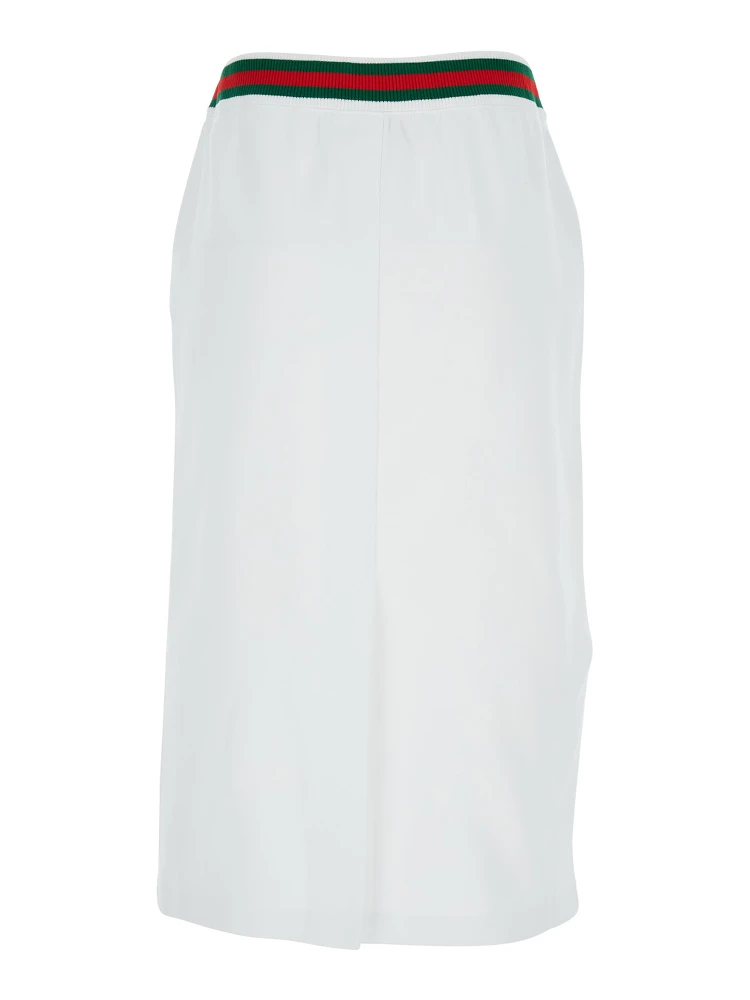 White Skirt with Web Detail on the Waist and Logo Lettering Embroidery on the Front in Cotton Woman alternative