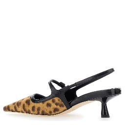 Didi Brown Slingback Pumps with Leopard Motif and Sculpted Heel in Leather Woman