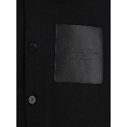 Black Shirt with Classic Collar and Logo Detail on the Pocket in Wool Stretch Man