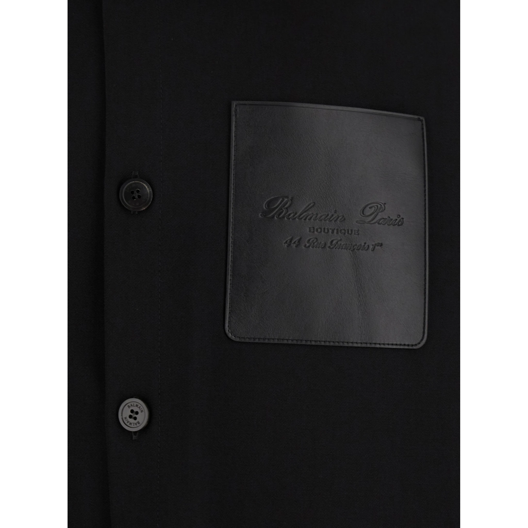 Black Shirt with Classic Collar and Logo Detail on the Pocket in Wool Stretch Man