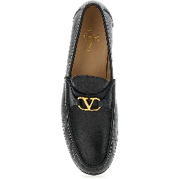 Black Loafers with VLogo Signature Detail in Leather Man