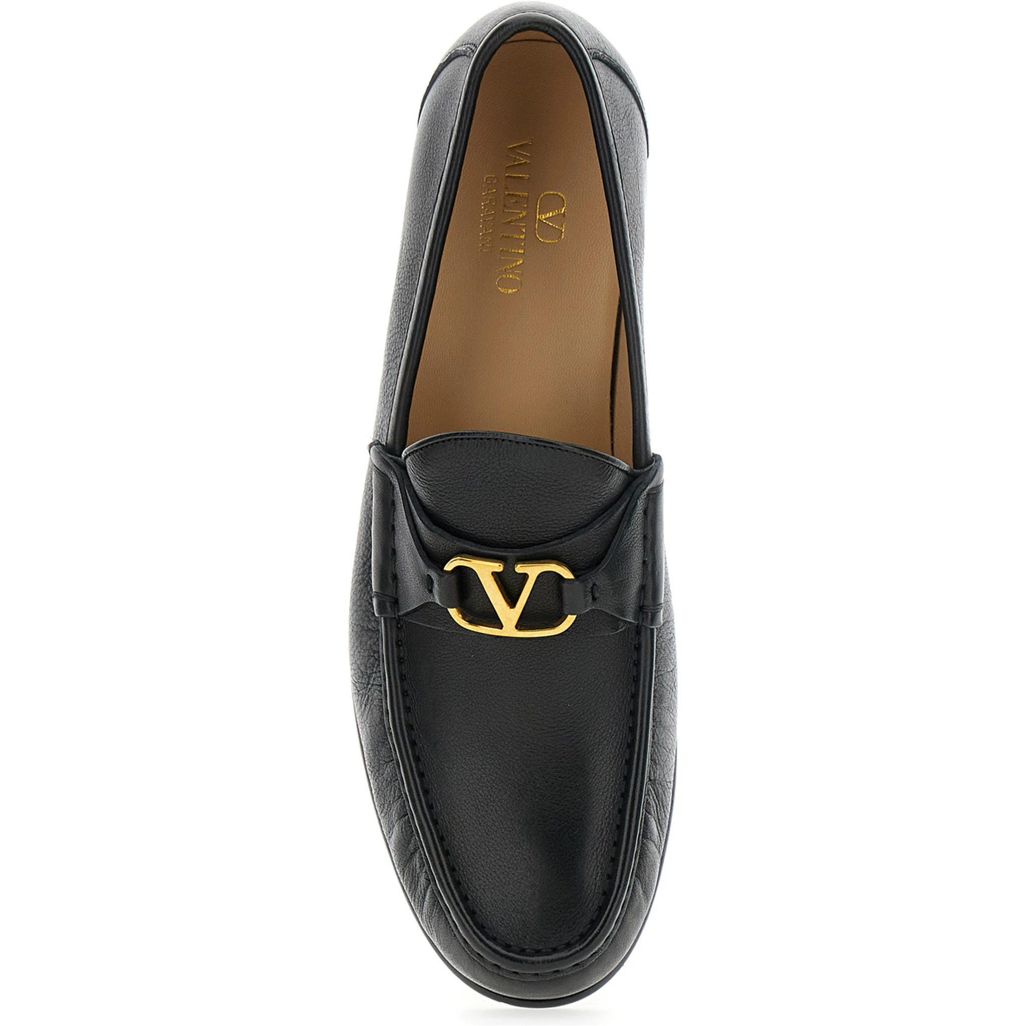 Black Loafers with VLogo Signature Detail in Leather Man