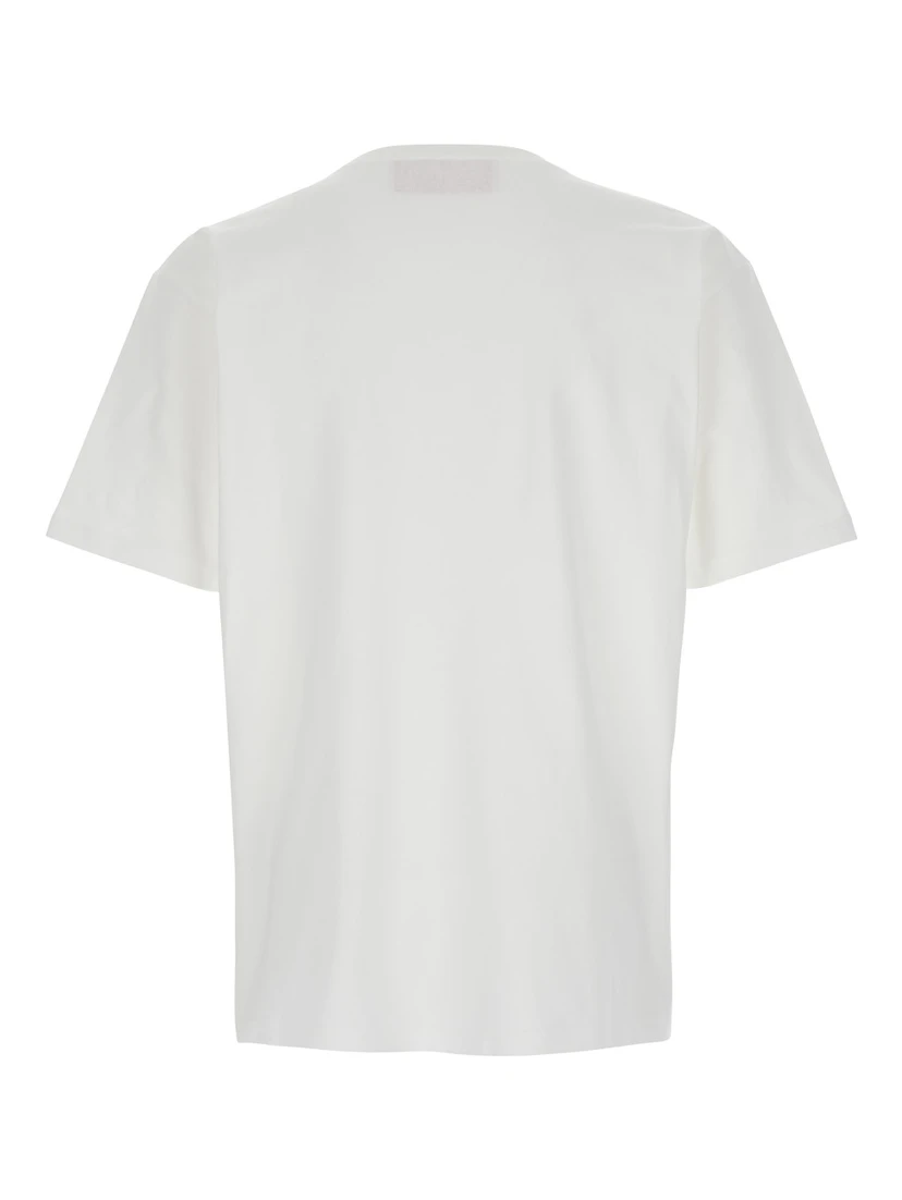 Chez White Crewneck T-Shirt with Maxi Logo Print on the Front in Cotton Man