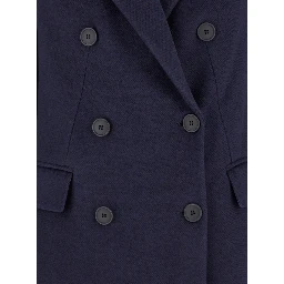 Long Blue Double-Breasted Coat in Cady Woman