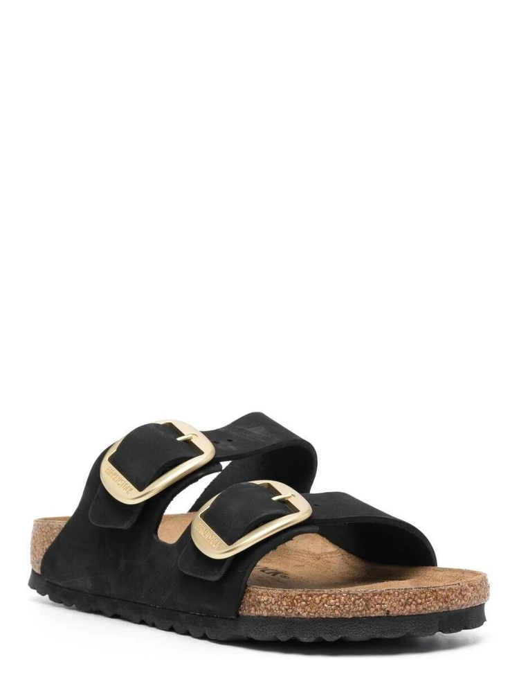 Black Arizona Strap-Sandals with Golden-tone Buckle in Leather alternative