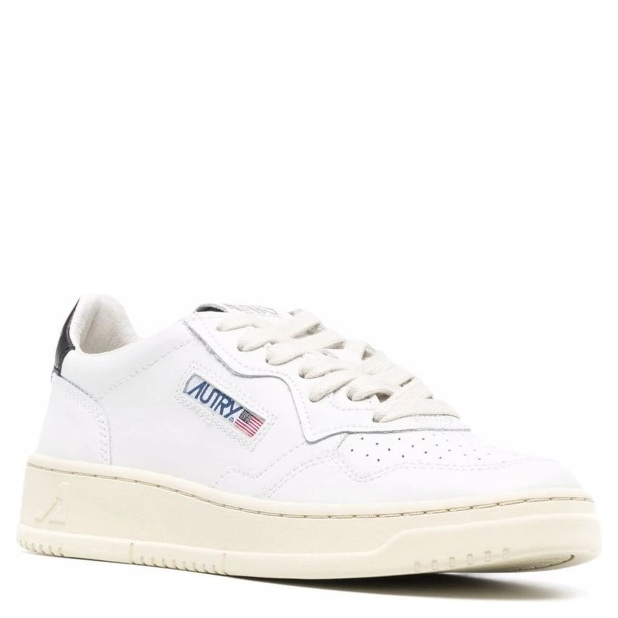 Autry Womans White leather Sneakers with black Heel tab