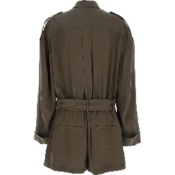 Vania Brown Jumpsuit with Classic Collar and Adjustable and Removable Belt in Viscose Blend Woman