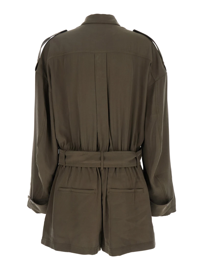 Vania Brown Jumpsuit with Classic Collar and Adjustable and Removable Belt in Viscose Blend Woman