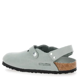 Tokio Light Blue Mules with Buckles on the Front and Back in Leather Woman