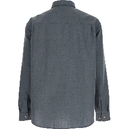 Grey Shirt with Classic Collar in Virgin Wool Blend Man