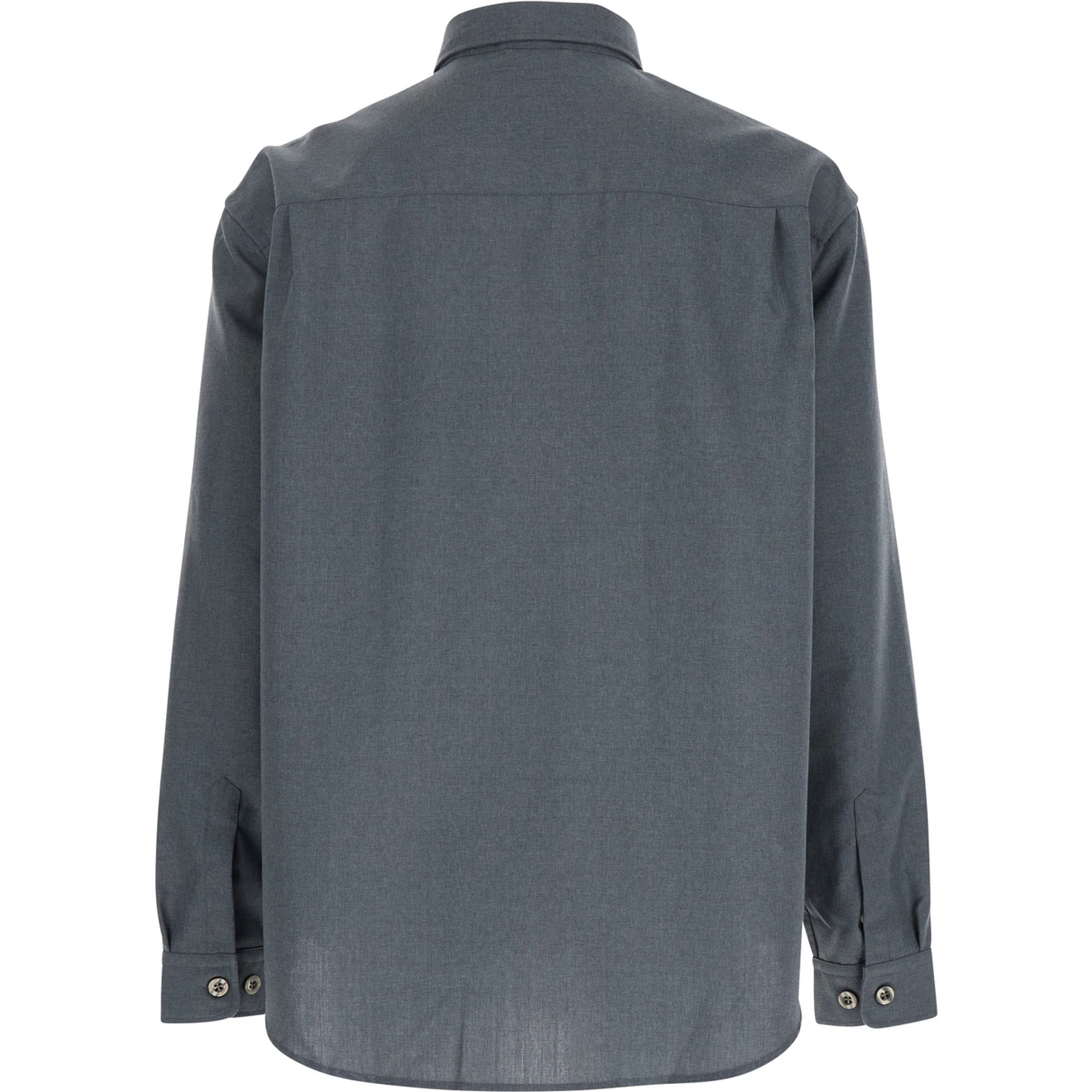 Grey Shirt with Classic Collar in Virgin Wool Blend Man