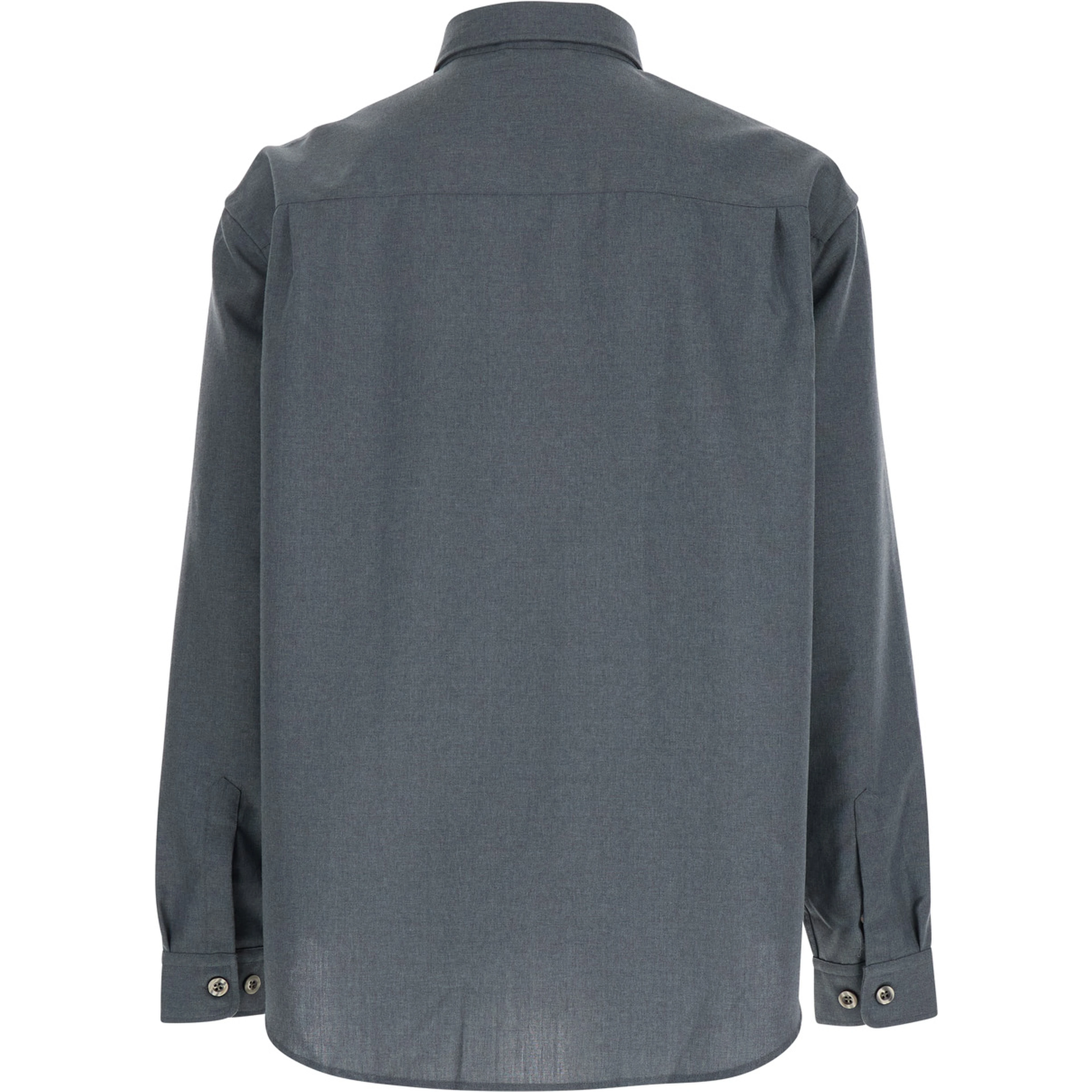 Grey Shirt with Classic Collar in Virgin Wool Blend Man