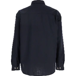 Blue Shirt with Classic Collar in Virgin Wool Blend Man
