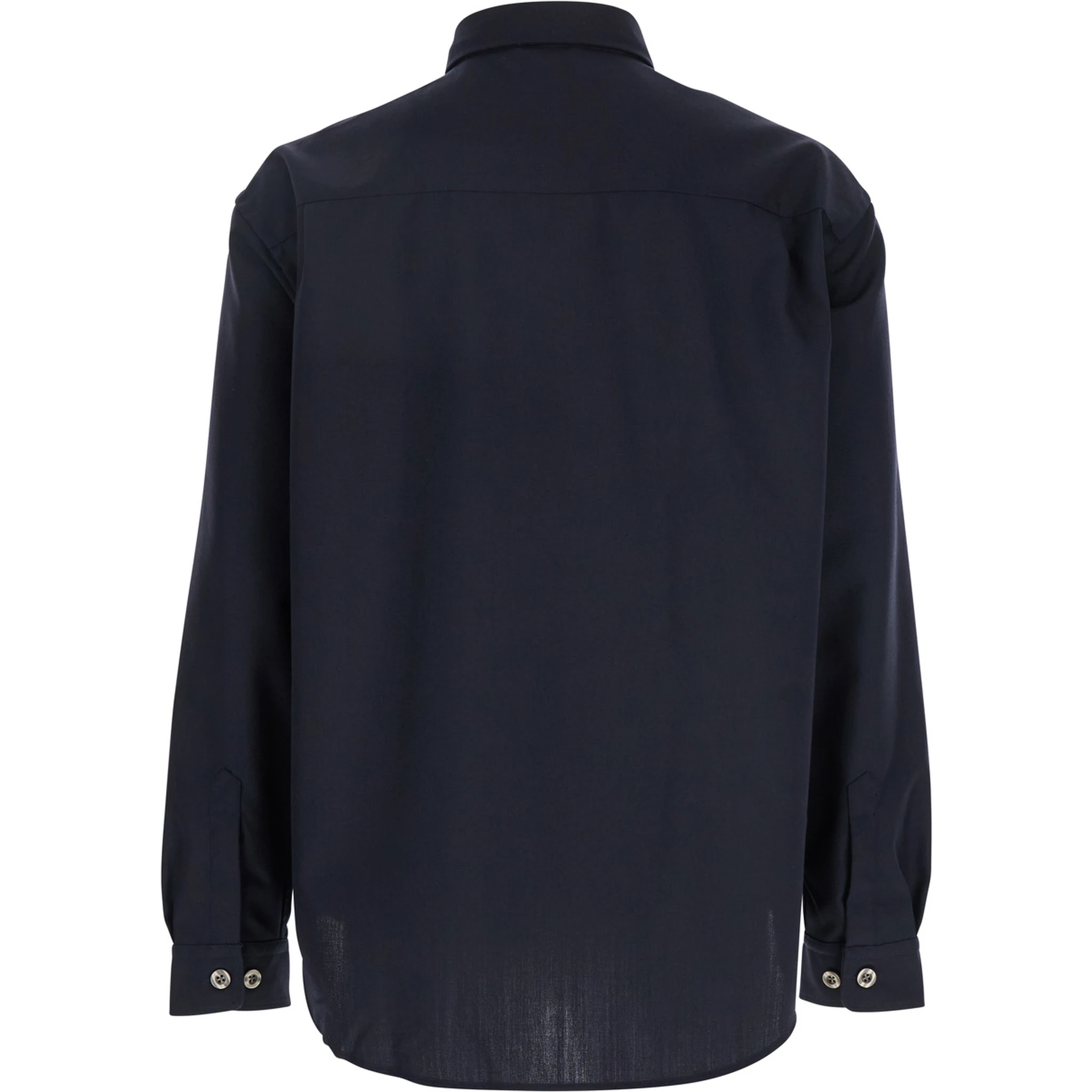 Blue Shirt with Classic Collar in Virgin Wool Blend Man